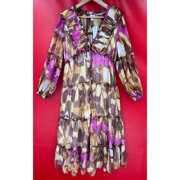 River Island Garden Party Gold Shimmer Pailettes Lined Midi Dress Size US 10 NWT - Picture 6 of 16